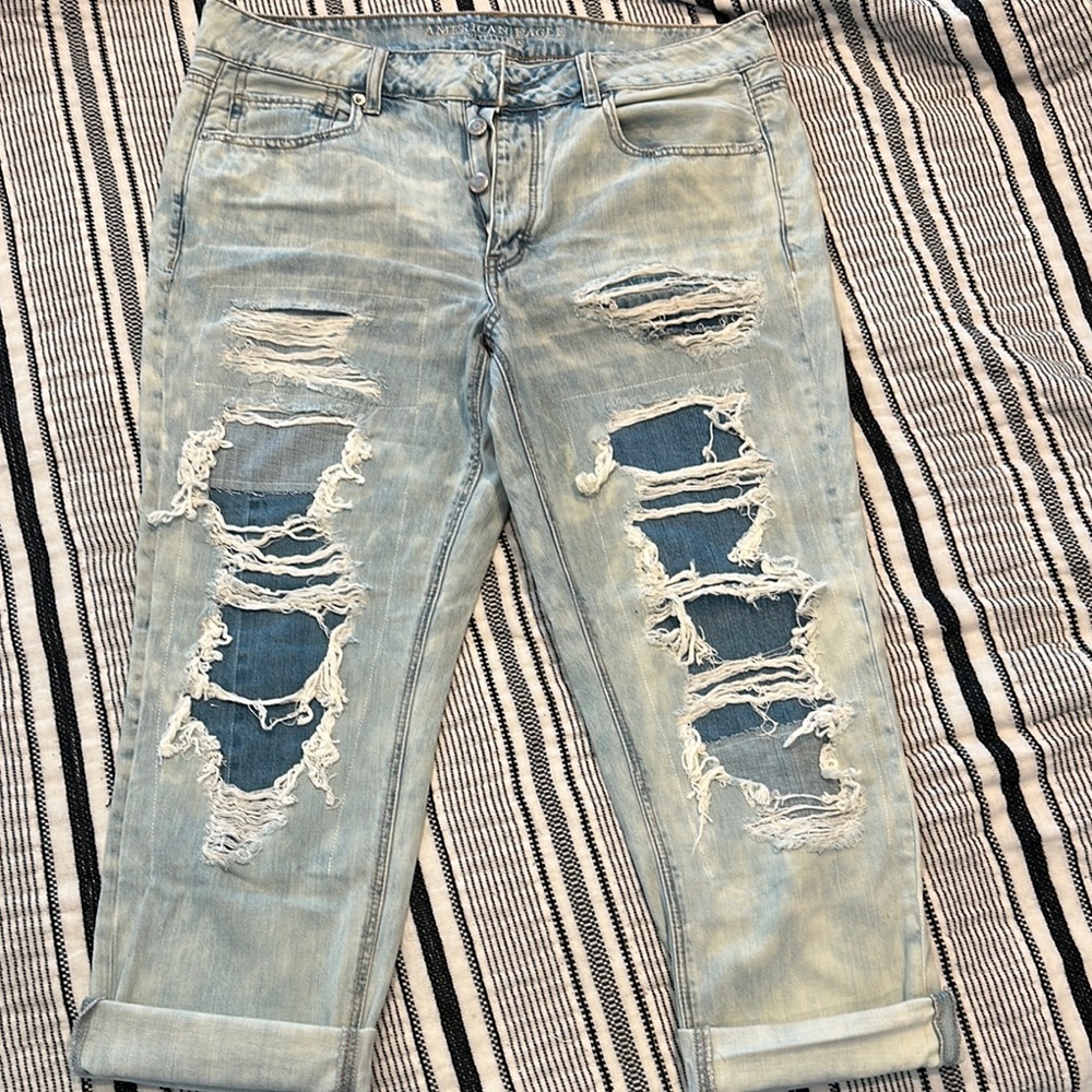 American Eagle Outfitters Blue Boyfriend Jeans Vintage Distressed